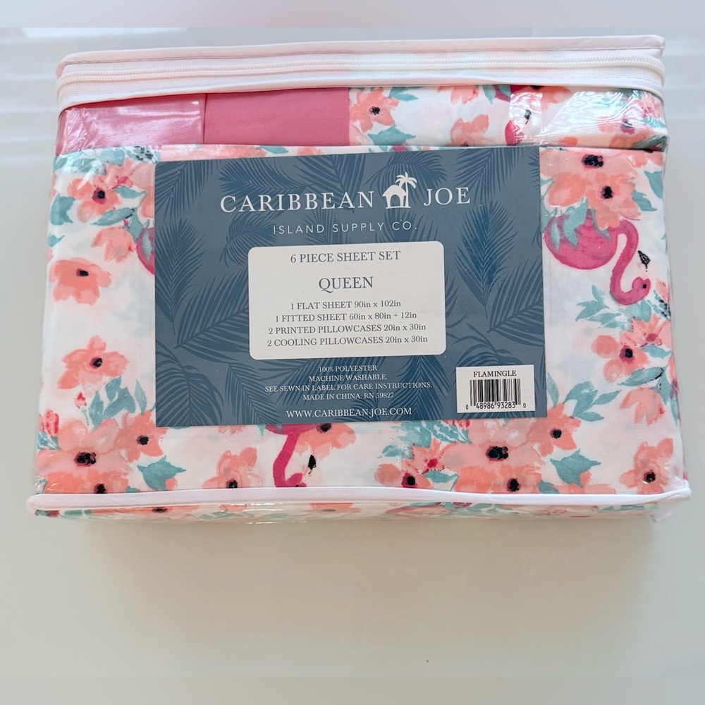 Caribbean Joe Floral Flamingo Queen Bed Sheet Set - Picture 2 of 3
